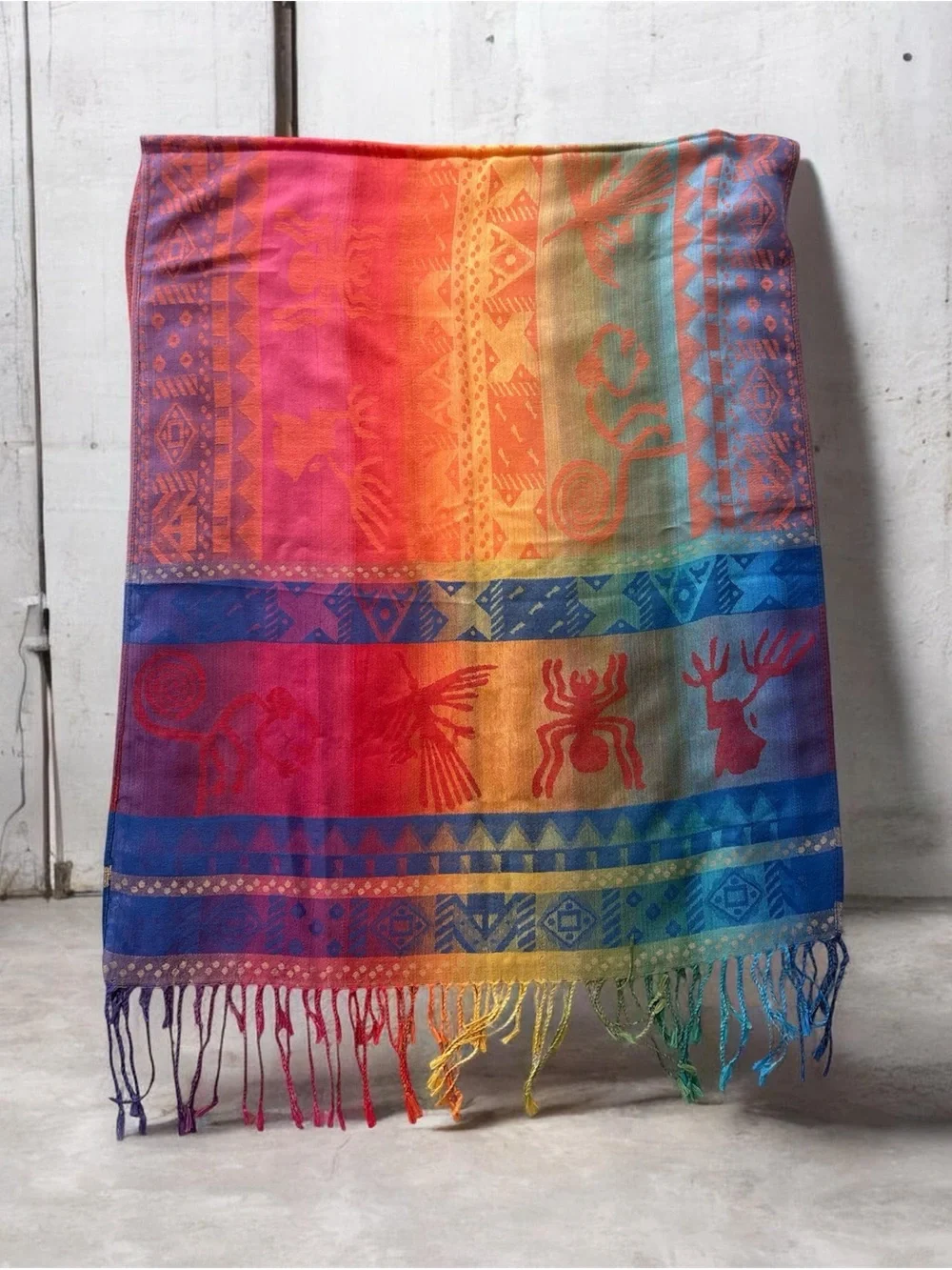 100% Pashmina Multicolor Scarf Shawl Wrap Fringe Boho Southwestern